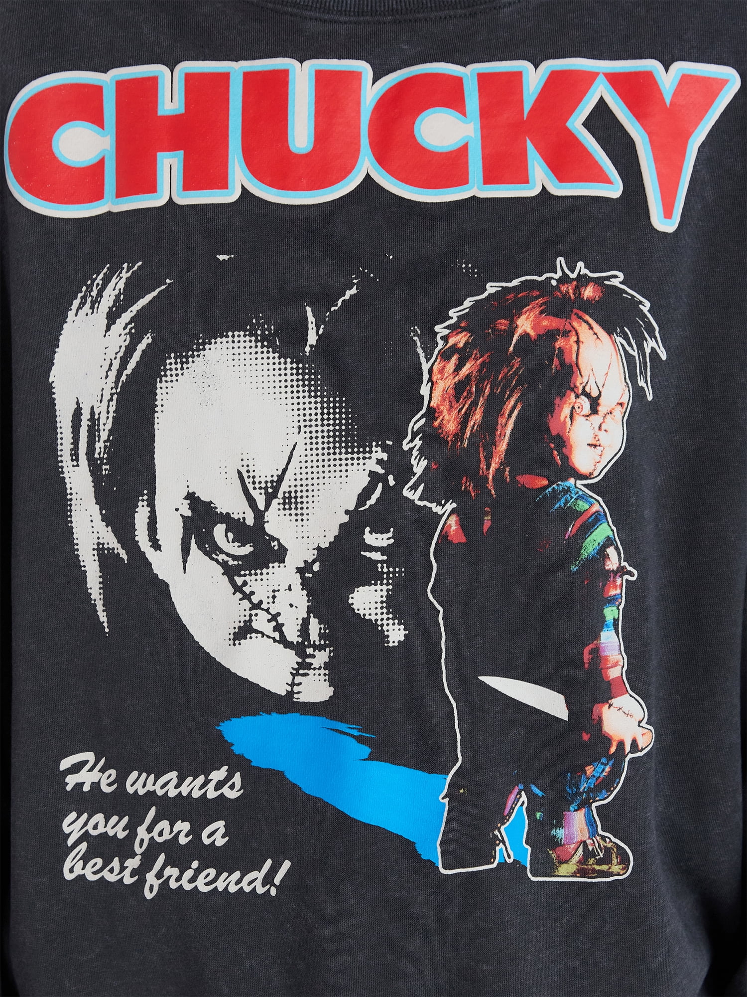 Chucky Women’s Halloween Sweatshirt, Sizes XXS-XXL