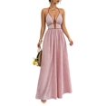 thumbnail image 2 of Women's Striped Halter Maxi Dress Backless Smocked Beach Vacation Boho Dress Pink XL, 2 of 10