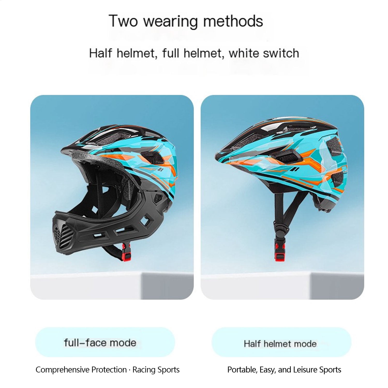 Mirov Removable full-face helmet, bicycle helmet, unisex for teens, suitable for multiple sports (Size S)