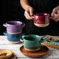 thumbnail image 3 of AmorArc 24 Ounces Soup Bowls with Large Handles and Lids, Stoneware Bowls Set of 4 for Soup,Cereal,Stew,Noodle, Colourful Ceramic Kitchen Bowls, Microwave&Dishwasher Safe, Multicolor, 3 of 6