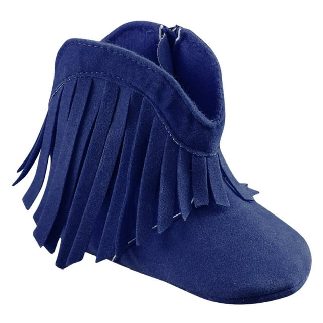 Baby Girls Cowboy Tassel Boots Side Zipper Moccasins Soft Bottom Non-Slip Toddler Shoes