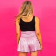 thumbnail image 6 of Women's Shiny Pleated Shorts Metallic High Waist Hot Rave Dance Shorts, 6 of 7