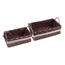 Unique Bargains 2 Pcs Wicker Basket with Handles Coffee 10.2*7.1*3.5in/11.8*8.3*3.7in