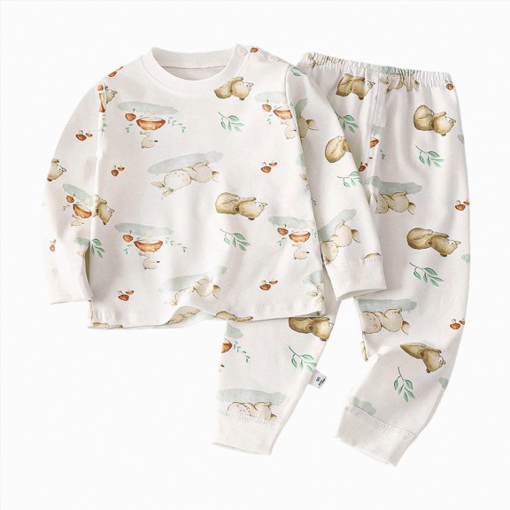 NOLDARES Toddler Baby Boy Fall Outfits 2 Piece Printed Long Sleeve Round Neck Sweatshirt Fleece Pants Casual Clothes Set Size:6-7 Y,Khaki