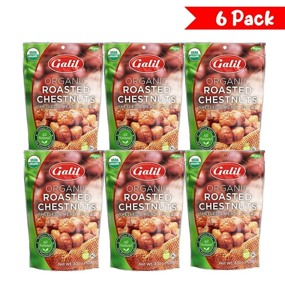 Galil Ready-to-Eat Organic Roasted Chestnuts, Gluten Free and Shelled, 3.5 oz, 6-Pack