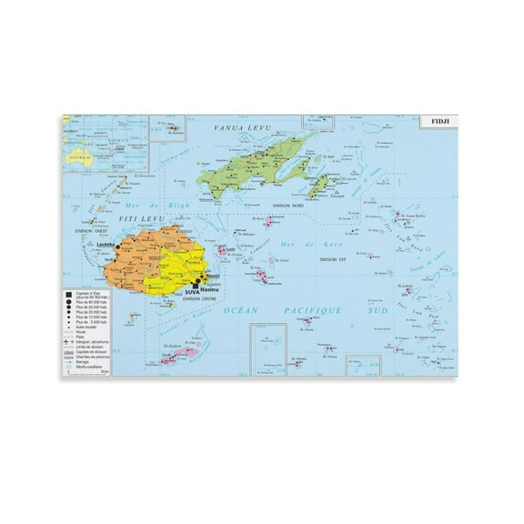 Fiji Map Posters Posters Wall Art Painting Canvas Gift Living Room Prints Bedroom Decor Poster Artworks 16x24inch(40x60cm)