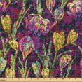 thumbnail image 2 of Ambesonne Blooming Floral Fabric by the Yard Upholstery, Grunge Retro Wave, 1 Yard, Yellow Green Magenta, 2 of 5