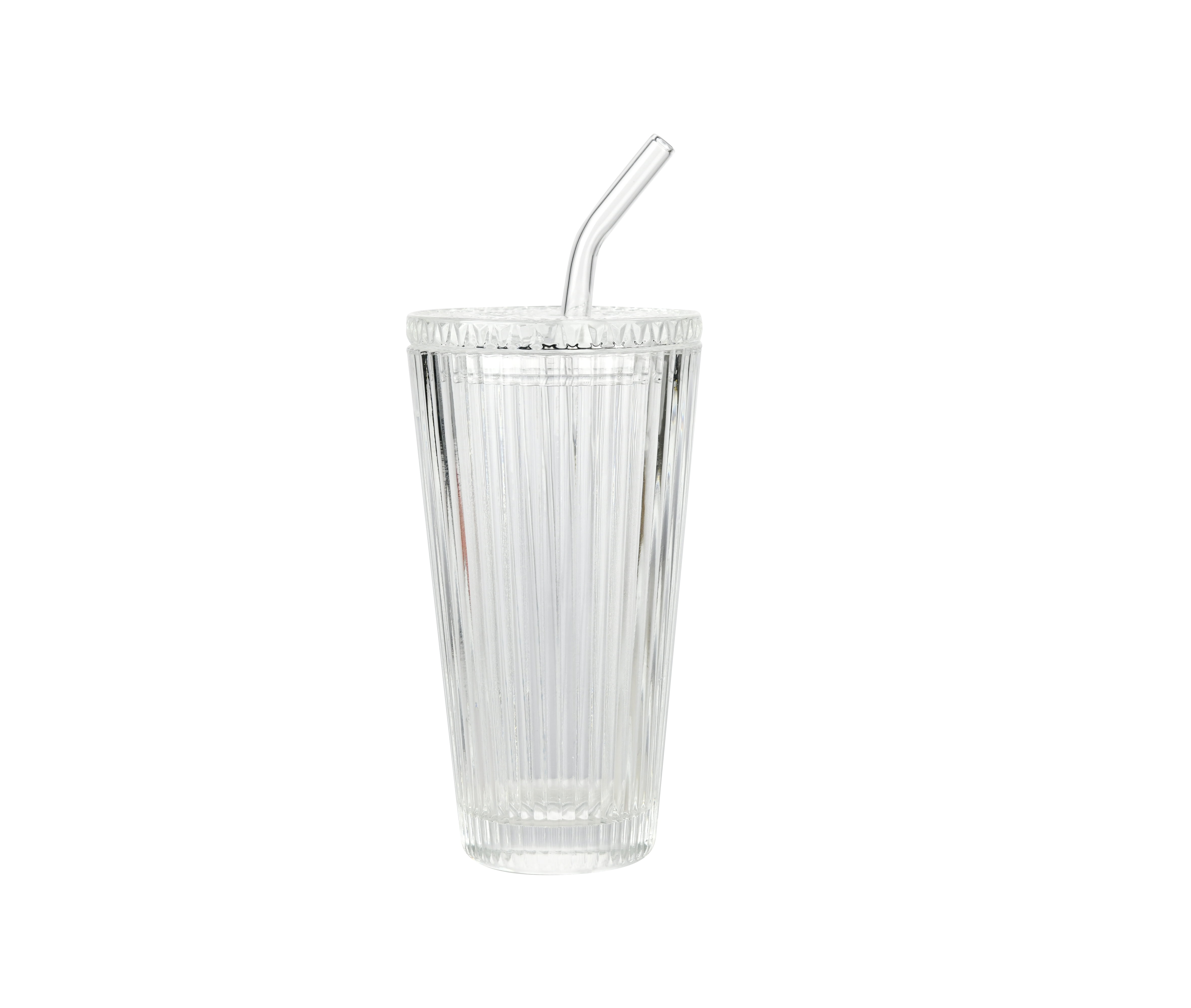 Better Homes & Gardens 21 oz Ribbed Glass Tumbler with Glass Lid and Straw