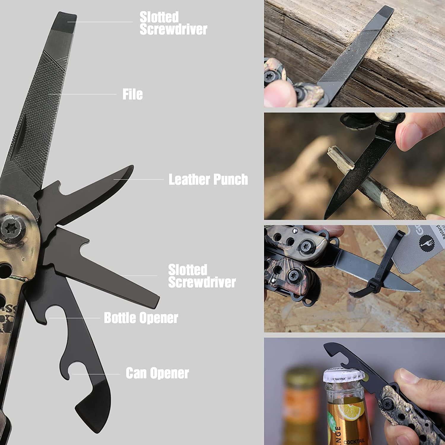 MOSSY OAK Multi-tool - 13 in 1 Multi Function Pliers - Folding Pocket Tool with Sheath, Camo - Portable Pocket Knife for Outdoors, Survival, Camping, Fishing, Hunting, Hiking
