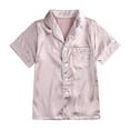 thumbnail image 4 of Kids Boys Girls Pajama Sets Silk Satin Button Down Shirt Top and Pants Set Infant Baby Sleepwear, 2-Piece, Size 6M-13Y, 4 of 9