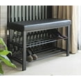 thumbnail image 1 of Finnhomy Entryway Shoe Rack with Cushioned Seat, 2 Shelves Storage Bench w/Faux Leather Top Bed Bench, Black, 1 of 5