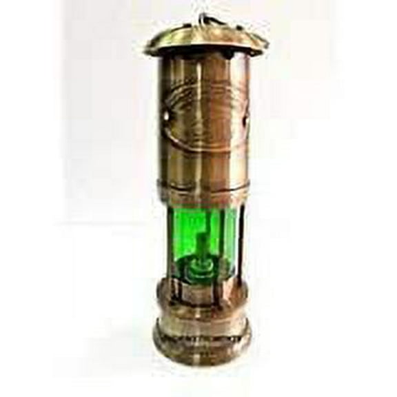 Nautical Set of Two Antique Handmade Miner Lamp Red & Green Glass 10 Inches