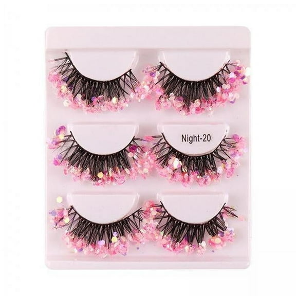 Bothyi 2x3 Pairs Luminous False Eyelashes Dramatic Glitter Eyelashes Soft for Stage Pink