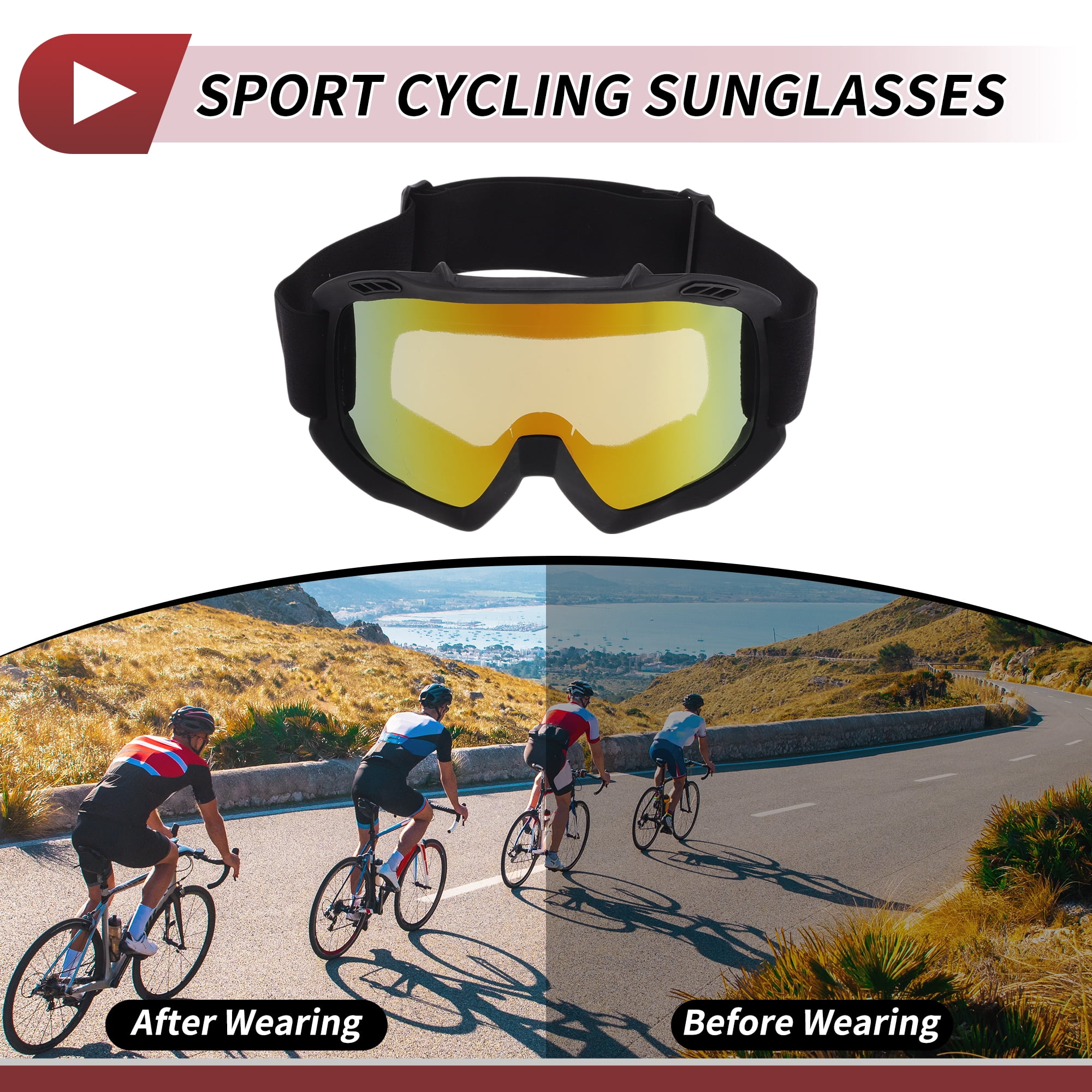 Unique Bargains Motorcycle Riding Goggles PC Cycling Sunglasses Yellow Lens Black Frame