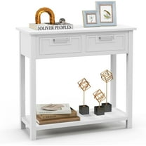 KOTEK Console Table with 2 Drawers & Shelf, Narrow Sofa Table with Rubber Wood Legs, Small Entryway Table for Living Room, Hallway, Office (White)