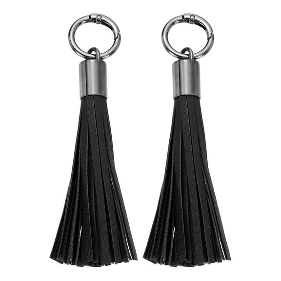 2Pack Leather Keychain Tassels, Women Tassel Bag Charm, Black