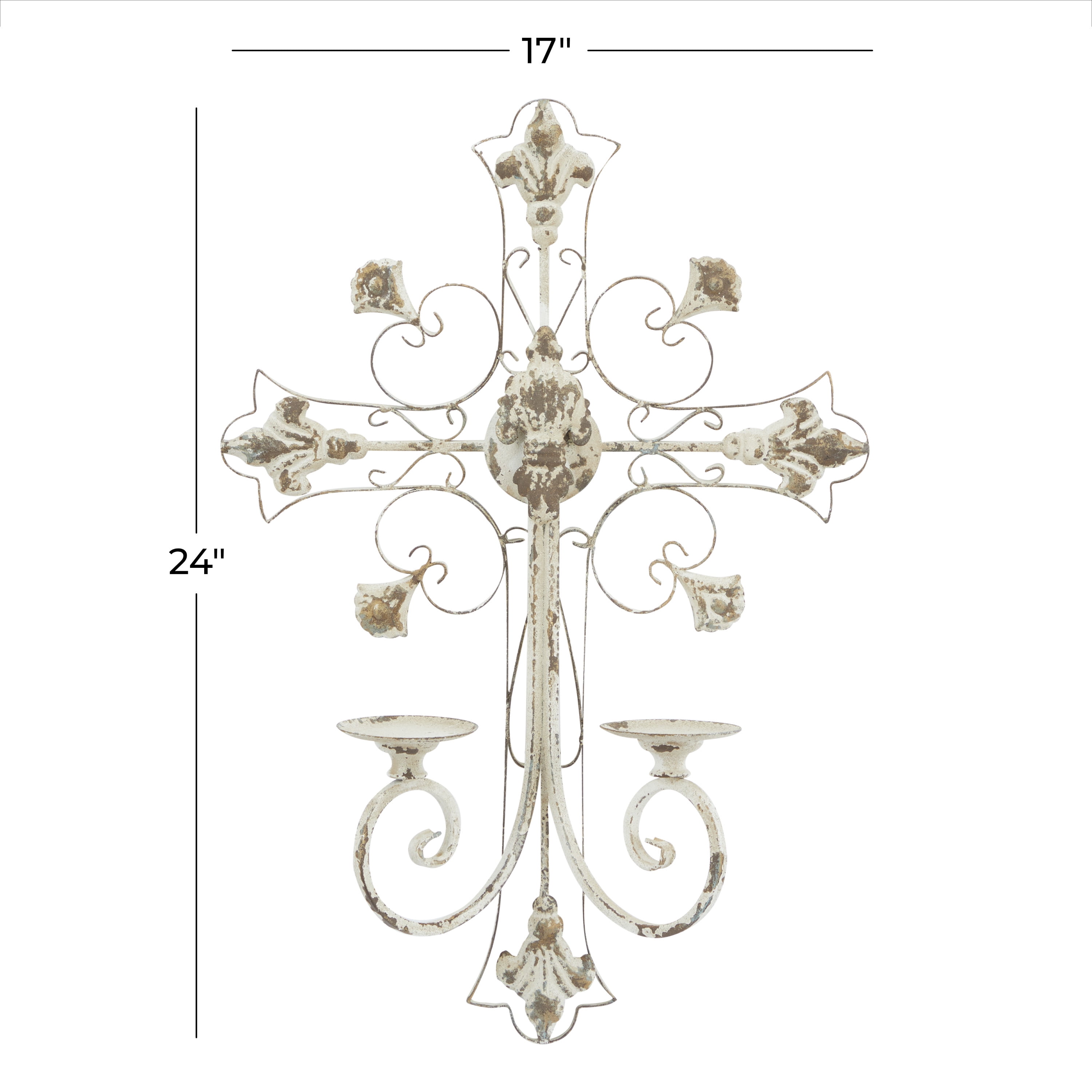 DecMode 5"W, 24"H Metal French Country Wall Sconce, White, 1-Piece