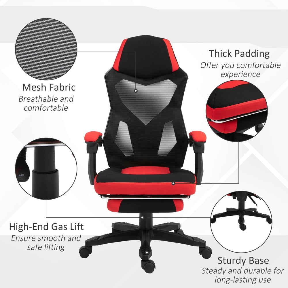 Demi Bonn Office Chair with Footrest, Ergonomic High Back Design Executive Computer Desk Chair, Mesh Back, for Home Work Comfort, Red