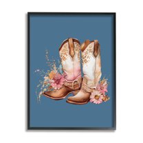 Stupell Industries Floral Cowgirl Boots on Blue Beauty & Fashion Painting Black Framed Art Print Wall Art, 11 x 14