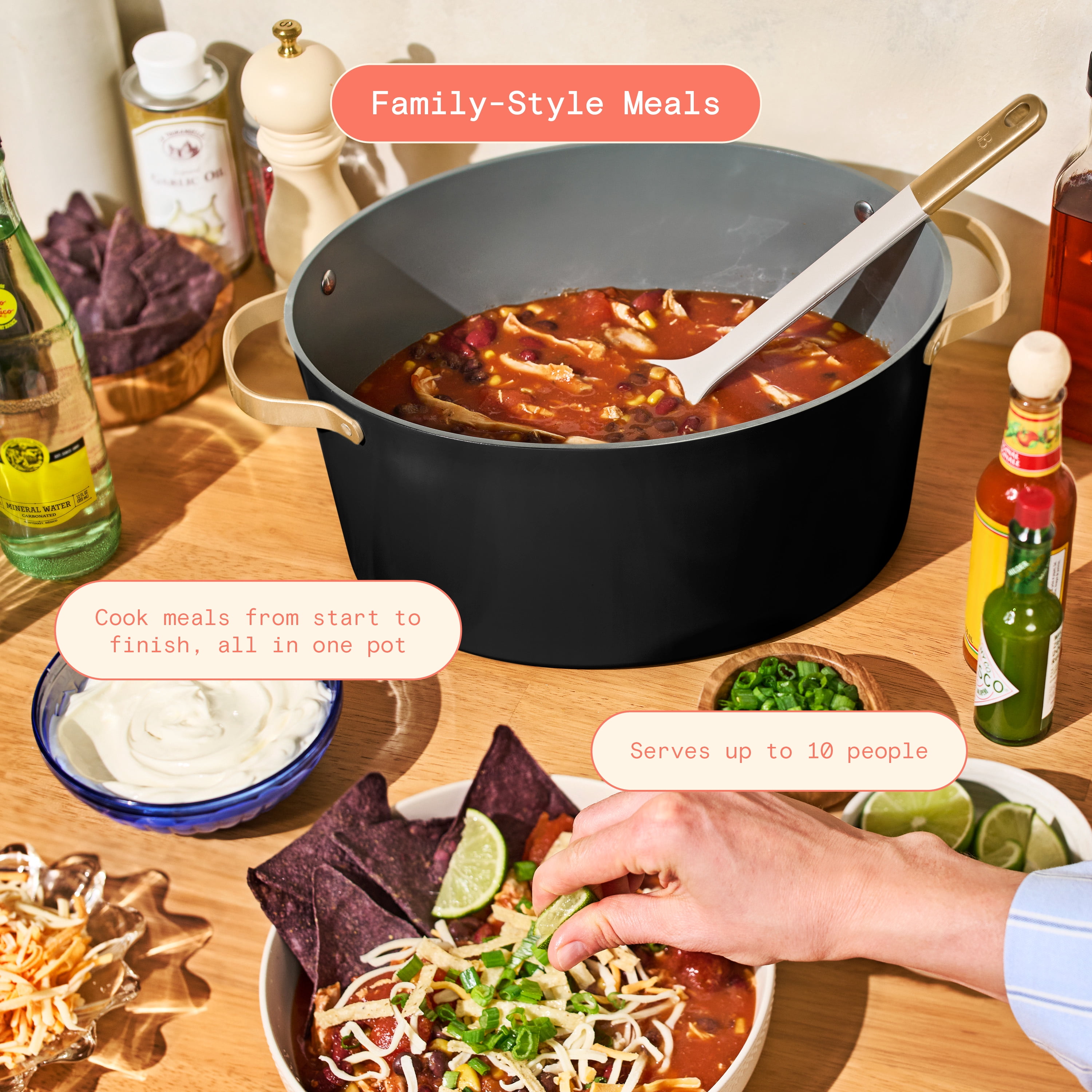 Beautiful 10-in-1, 8 Qt Multi-Cooker with Bamboo Steamer Insert and 7 Preset Functions, Black Sesame by Drew Barrymore