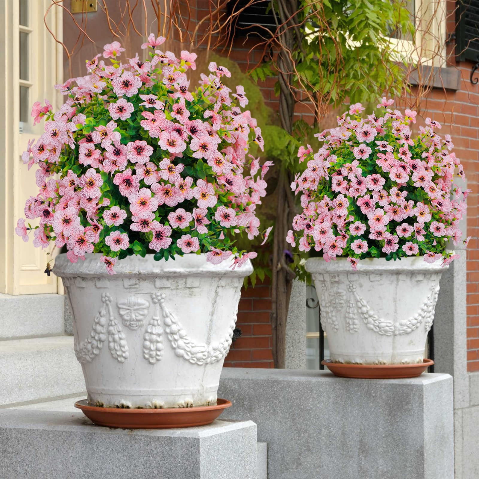 Artificial Flowers with Ground Spikes, Garden Stake Faux Greenery Shrubs 24" Garden Accessories for Farmhouse Outdoor Outside Garden Porch Patio Wedding Party Decoration Pink 2pcs