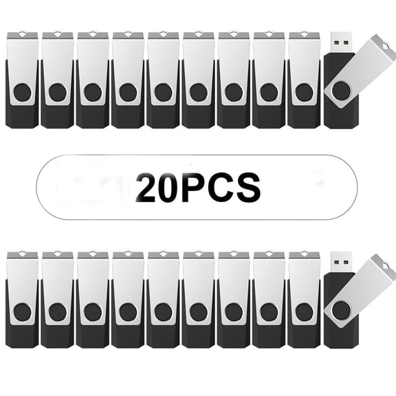 20PCS 2GB Bulk USB 2.0 Flash Drive Swivel Memory Stick Thumb Drives Pen Drive (2G, 20 Pack, Black)