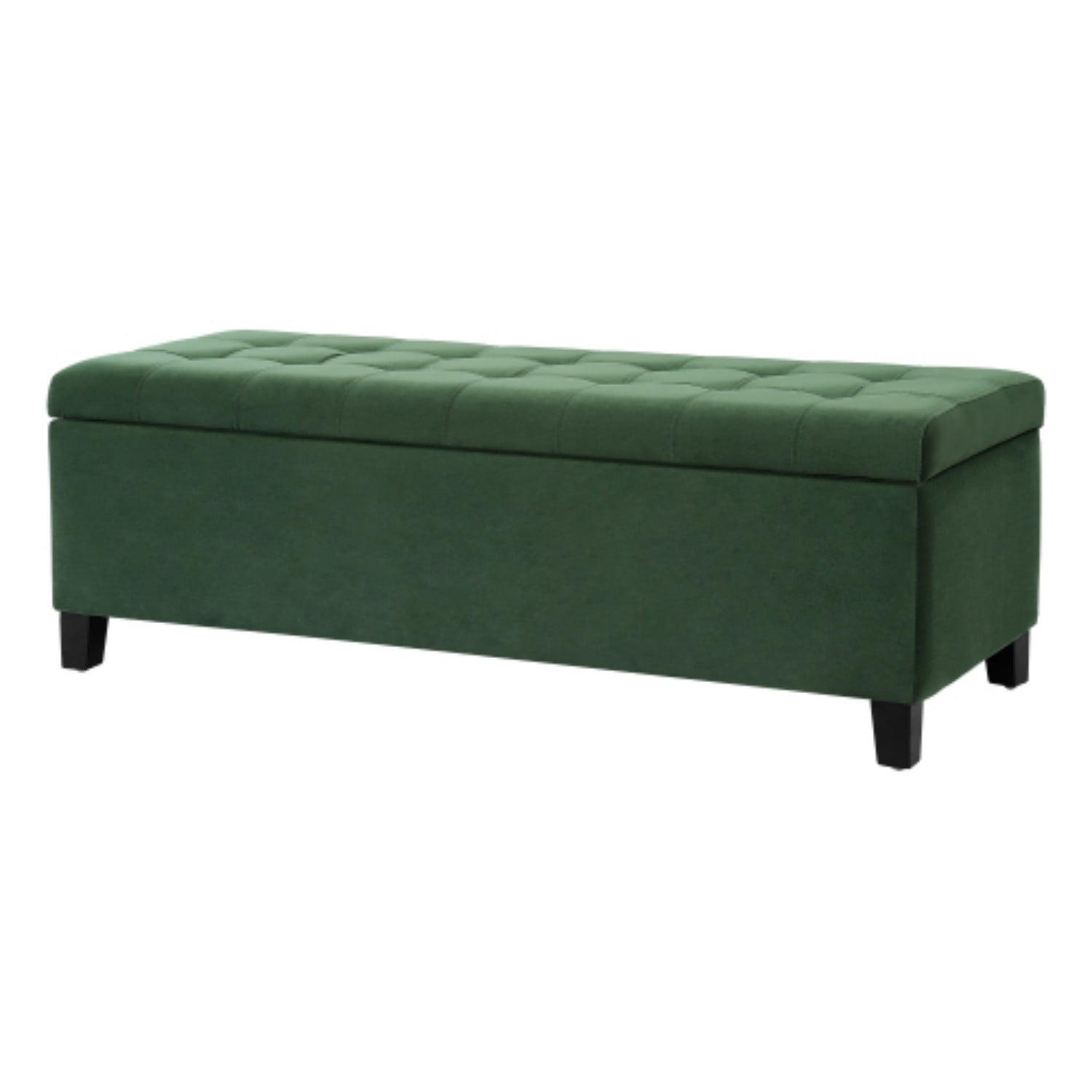 Upholstered Storage Ottoman Bench, Retro Green Entryway Bench, End of Bed Bench, Foot Rest with Rubber Wood Legs, 300lbs Capacity