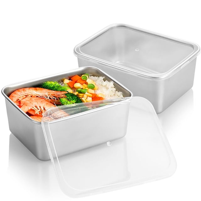 Food Storage Containers,304 Stainless Steel Rectangular Food Storage Box with Lid