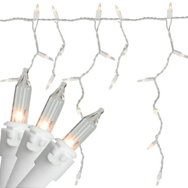 Set of 100 Clear Mini Icicle Christmas Lights 3" Spacing - White Wire