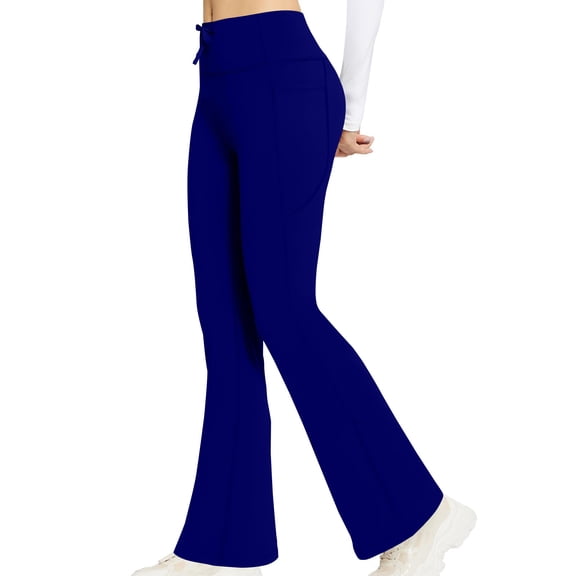 Maoxin Yoga Pants Women's Solid Color High Waisted Hip Elastic Pocket Fitness And Sports Tight And Nude Yoga Long Pants Workout Leggings Blue S
