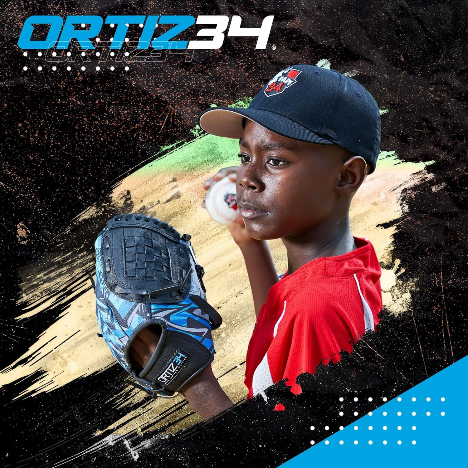Ortiz34 Youth T-Ball Set, 25" Aluminum Bat (-10 Drop), Foam Core T-Ball, 9" Lightweight Glove, Graffiti Print