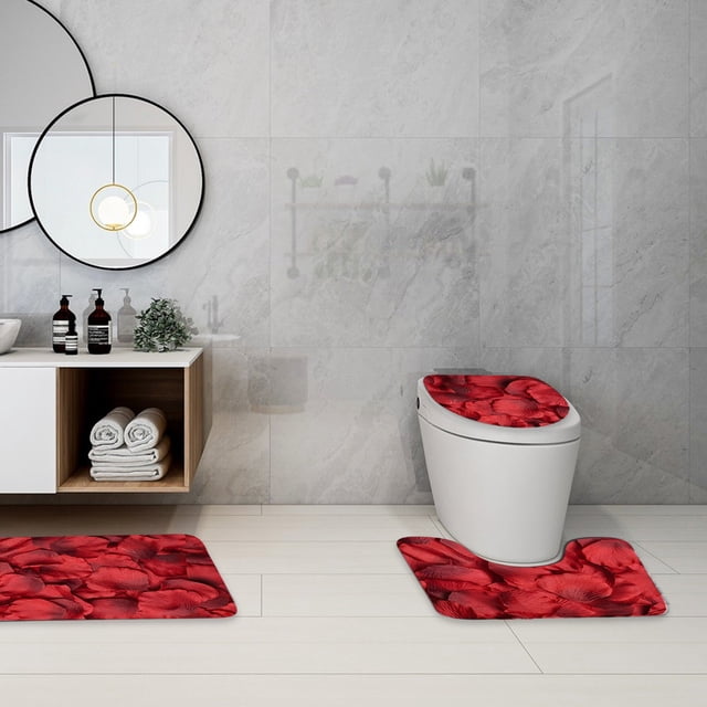 Juego de Alfombrillas de Baño de Espuma para San Valentín, 3 Piezas, Suaves, Cómodas, Absorbentes, Antideslizantes, Gruesas, Lavables a Máquina y de Fácil Secado.