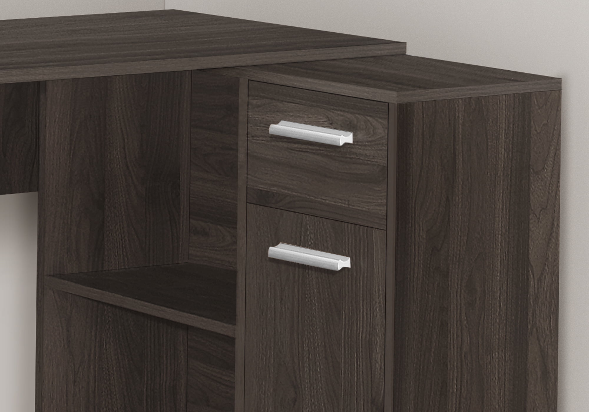 46 Inch Brown Oak L Shaped Computer Desk with Storage Drawer and Cabinet