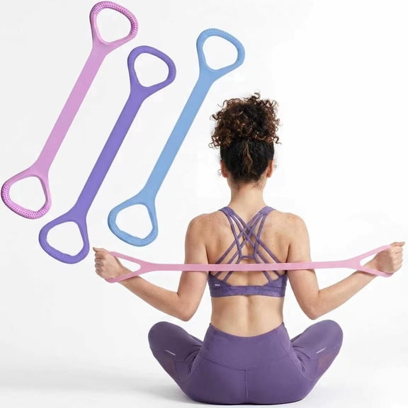 3 Pack Figure 8 Resistance Band with Handles, Silicone Exercise Bands , 8 Shaped Elastic Band for Arm Back Shoulder Stretch, Yoga Pilates Physical Therapy