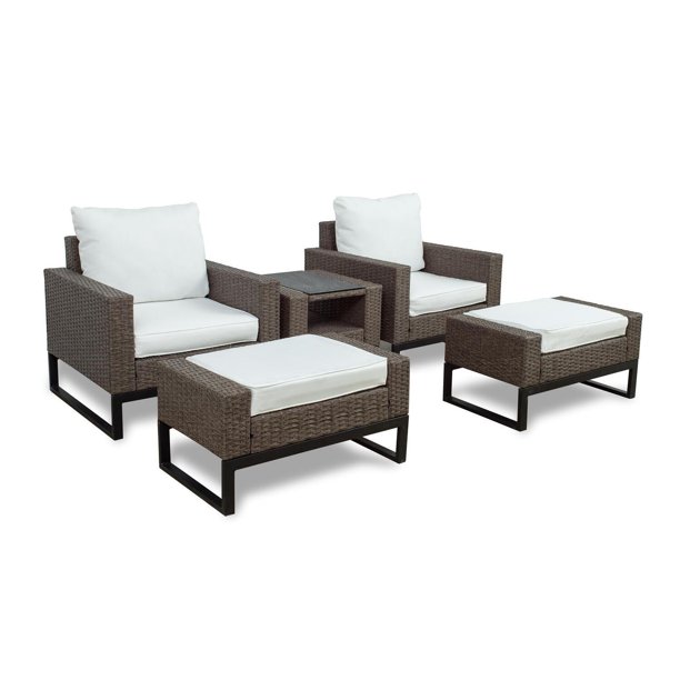Westin Furniture 5Piece Rattan Wicker Chair and Ottoman Set, White