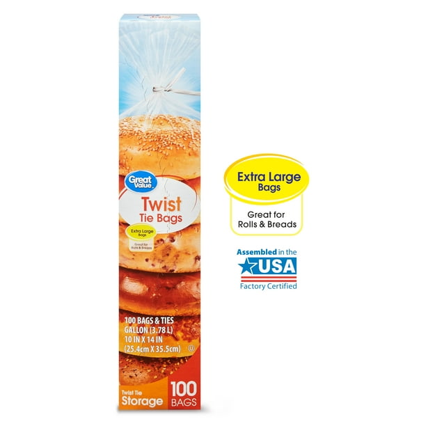 Great Value Twist Tie Storage Bags, Gallon, 100 Count