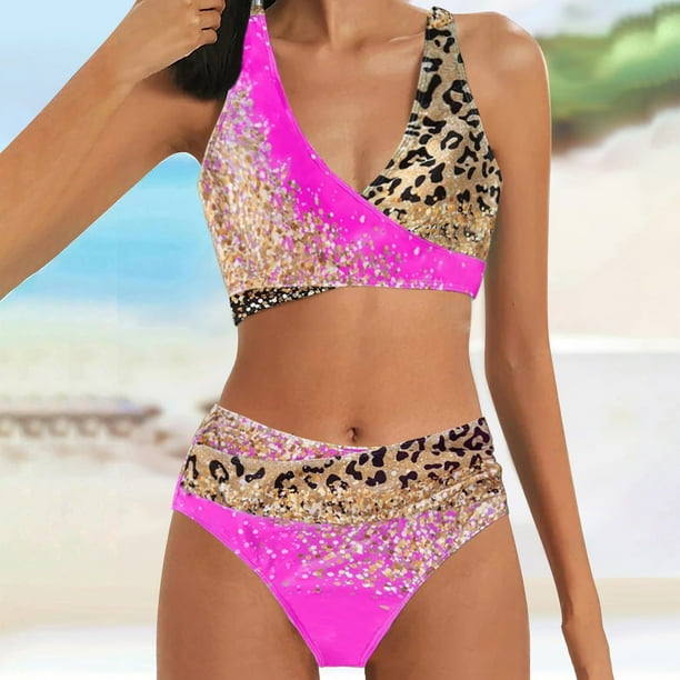 Gibobby Conjunto de bikini sexy Tankini de talle con estampado de leopardo para mujer bragas triangulares conjunto de Tankini de dos piezas traje de b Rosa caliente G Walmart en linea