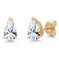 Gem Stone King 10K Yellow Gold White Created Sapphire Stud Earrings for Women | 2.00 Cttw | Gemstone September Birthstone | Pear Shape 7X5MM