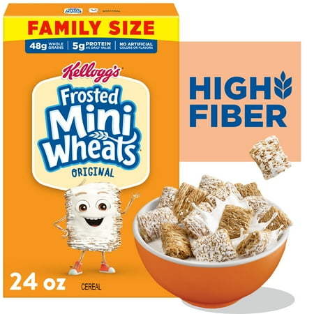 Kellogg’s Frosted Mini-Wheats Breakfast Cereal, High Fiber, 48g Whole Grain, Family Size, 24 oz