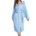 thumbnail image 1 of PEASKJP Tie Front Robe for Women Luxury Terry Cloth Bathrobe - Soft Rayon & Cotton, Light Blue One Size, 1 of 5