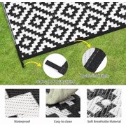 KHAIR Waterproof Outdoor Rug 8×10 Feet, Reversible Plastic Straw Rug for Patio, Garden, Porch, Deck, RV, Camping, Picnic & Backyard – Black & White (8 x 10 (Rectangular))