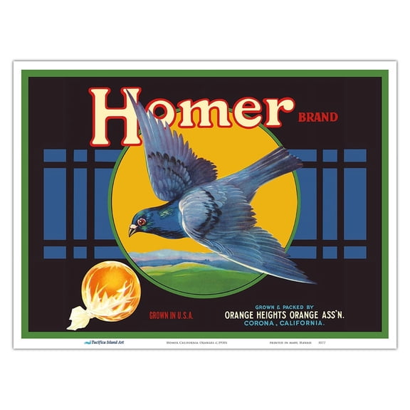 Homer California Oranges - Vintage Fruit Crate Label c.1930s - Master Art Print (Unframed) 9in x 12in