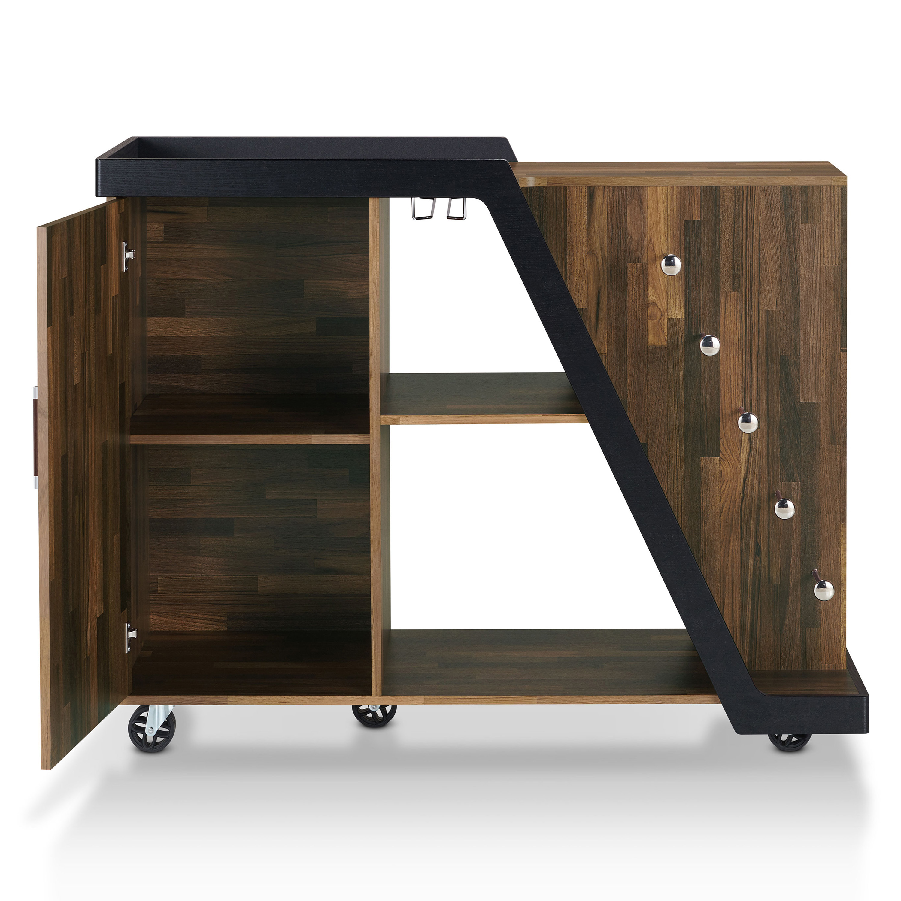 24/7 Shop At Home Levi Wood Mobile Bar Buffet, Light Hickory