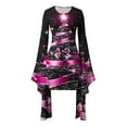 thumbnail image 4 of Women's Christmas Dress Crewneck Printed Long Batwing Sleeve Holiday Mini skirt Hot Pink 2XL, 4 of 5
