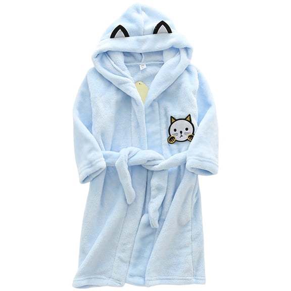 Wenfanal Girls Boys Solid Color Belted Plush Robe Little & Big Girls Pajamas,Childrens Home Clothes Bathrobe Warm Boys Girls Pajamas Flannel Hooded Tie Robe Girls Fashion Size 13-14 Years,Blue