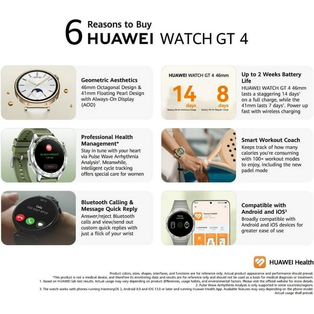 Smart Watch GT4 HUAWEI 46mm Negro Mate hasta Días de Bateria