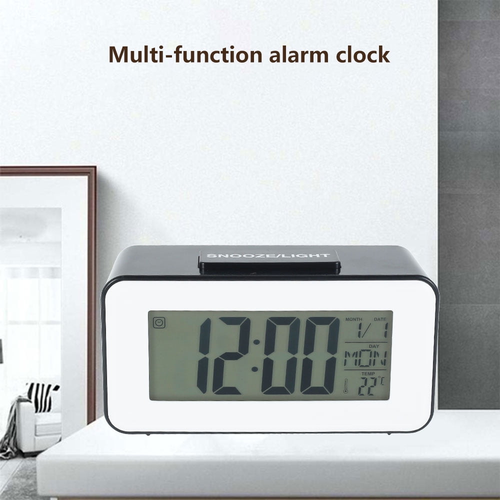 ABS Multifunction LED Mute Alarm Clock Nightlight Make-up Mirror Therometer New 