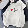 thumbnail image 1 of Qertyioot Plus Size Tops for Womens,Women's Comfortable Heart Pattern Printed Hooded Pocket Drawstring Sweater, 1 of 4
