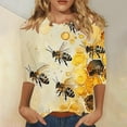 thumbnail image 2 of CYMMPU Bee Pattern Crew Neck Blouses for Women Dressy Casual Fall Trendy Shirts Tunic Tops Spring Tops Loose Fit 3/4 Sleeve Lightweight Basic Tees Multicolor XL, 2 of 5