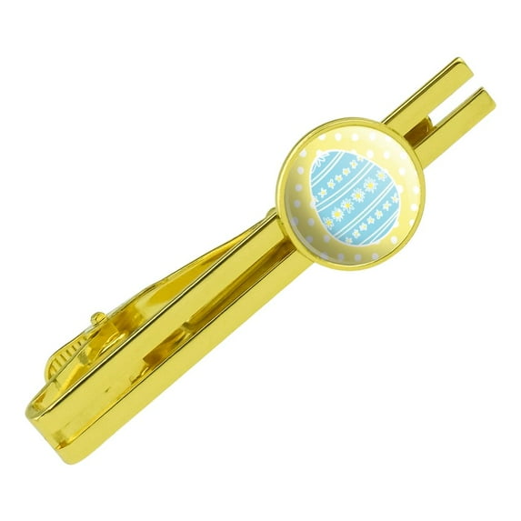 Cute Blue Easter Egg with Daisies Round Tie Bar Clip Clasp Tack Gold Color Plated